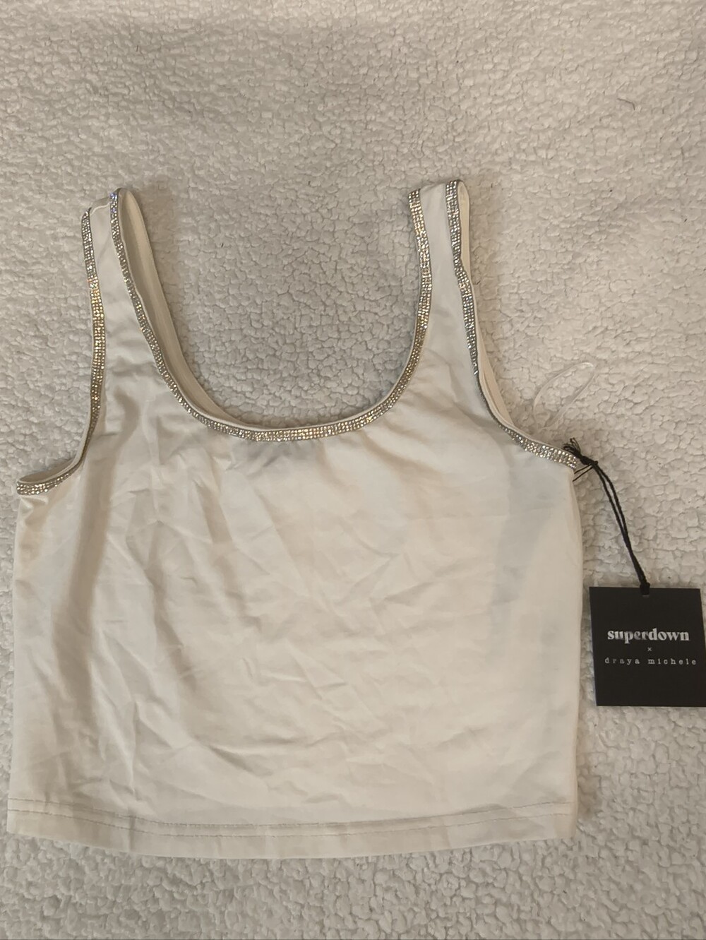 Superdown Embellished White Crop Tank
